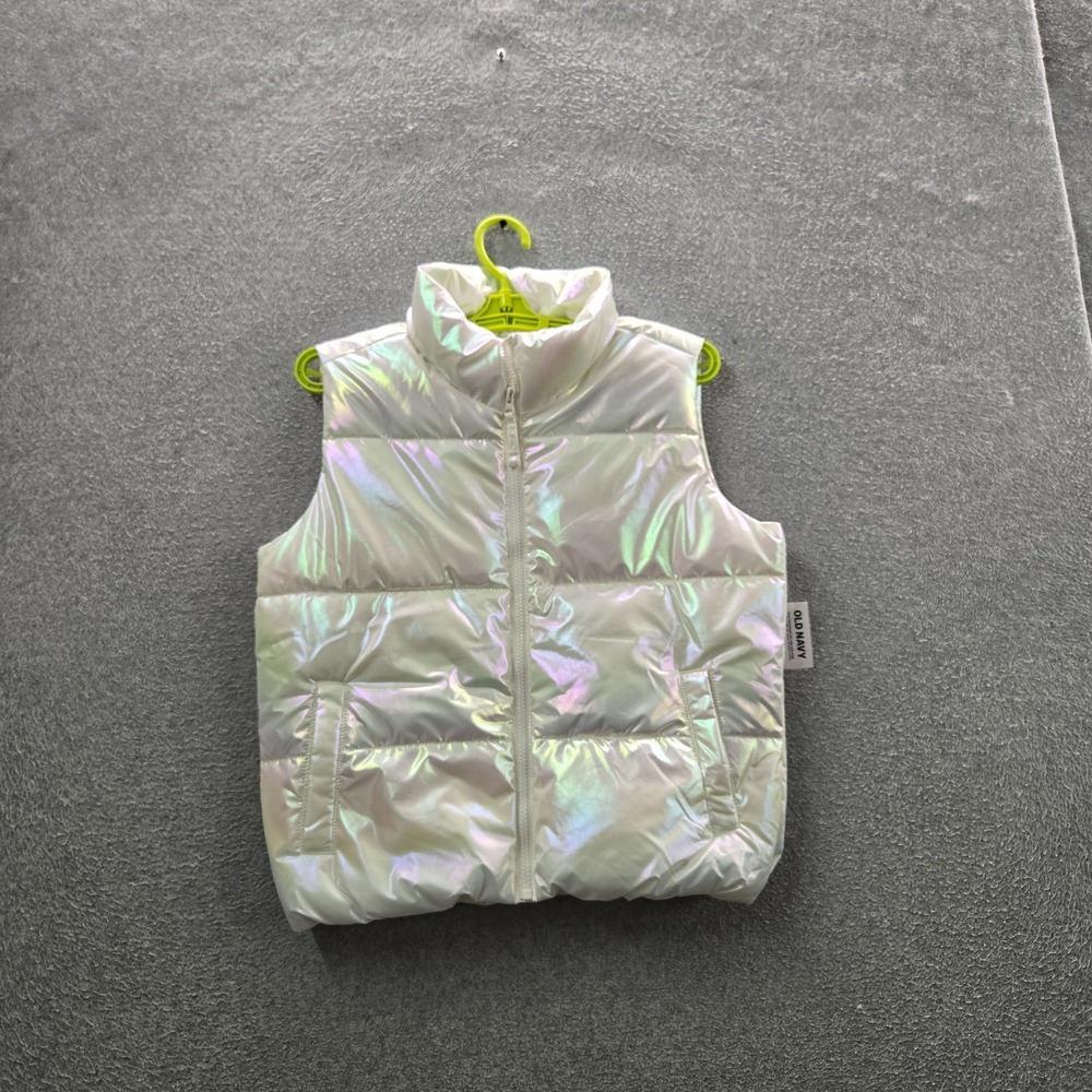 Old Navy Girls Jacket XL (14-16) White Puffer Vest Holofoil Sleeveless NWT